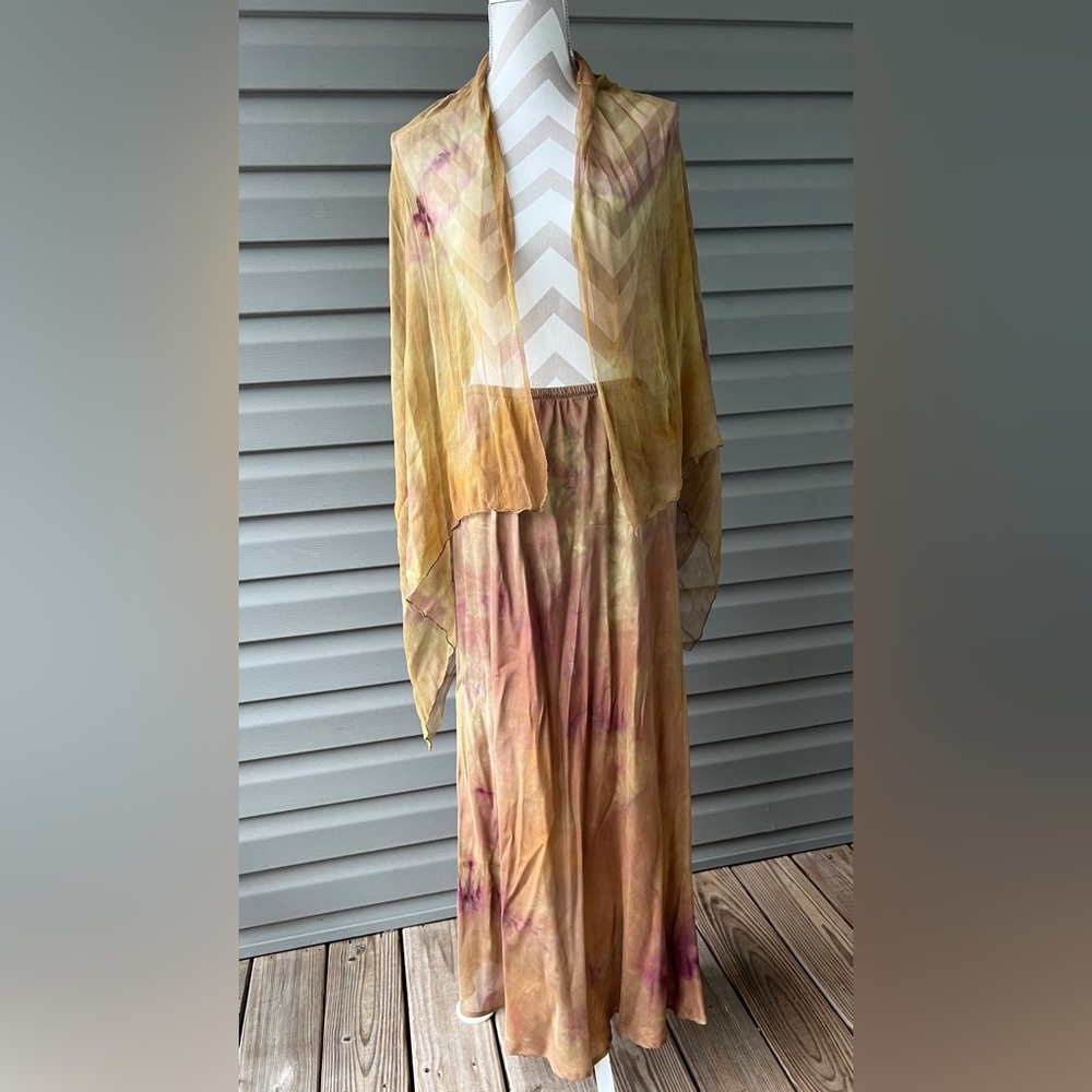 Robin Kaplan Hand Tie Dyed Boho Fairy Ethereal Whimsy Midi Skirt With Scarf Sz2